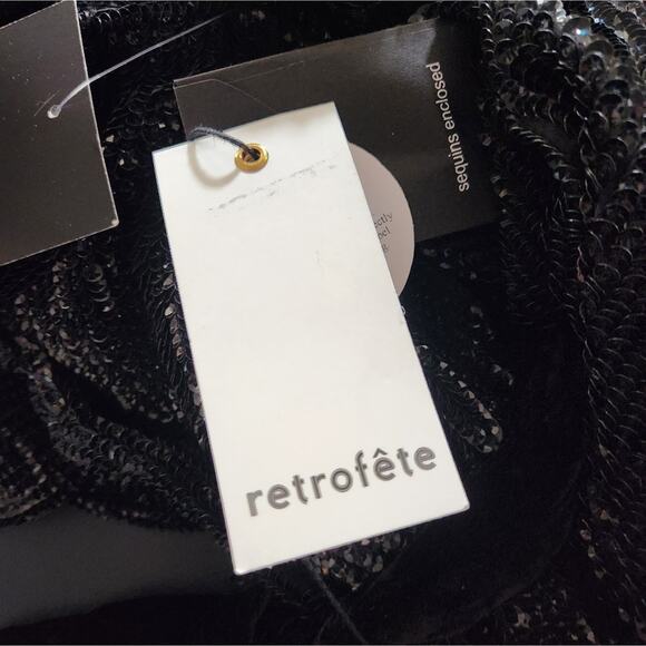 Retrofete Ella Sequin Dress Black One Shoulder Size XL NWT Sleeveless Mini - Picture 10 of 12